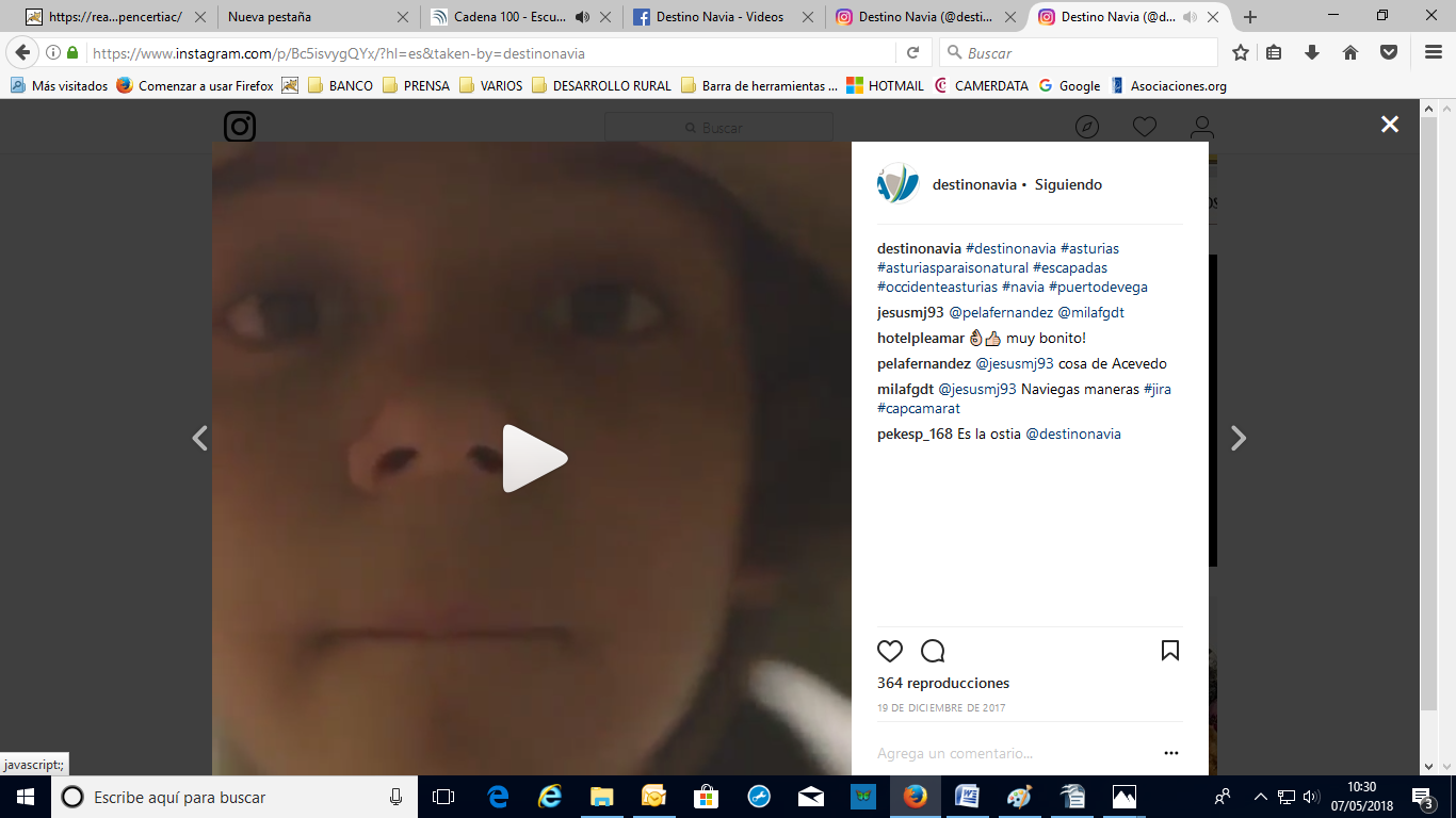 Captura de pantalla de Instagram con el inicio del video mencionado